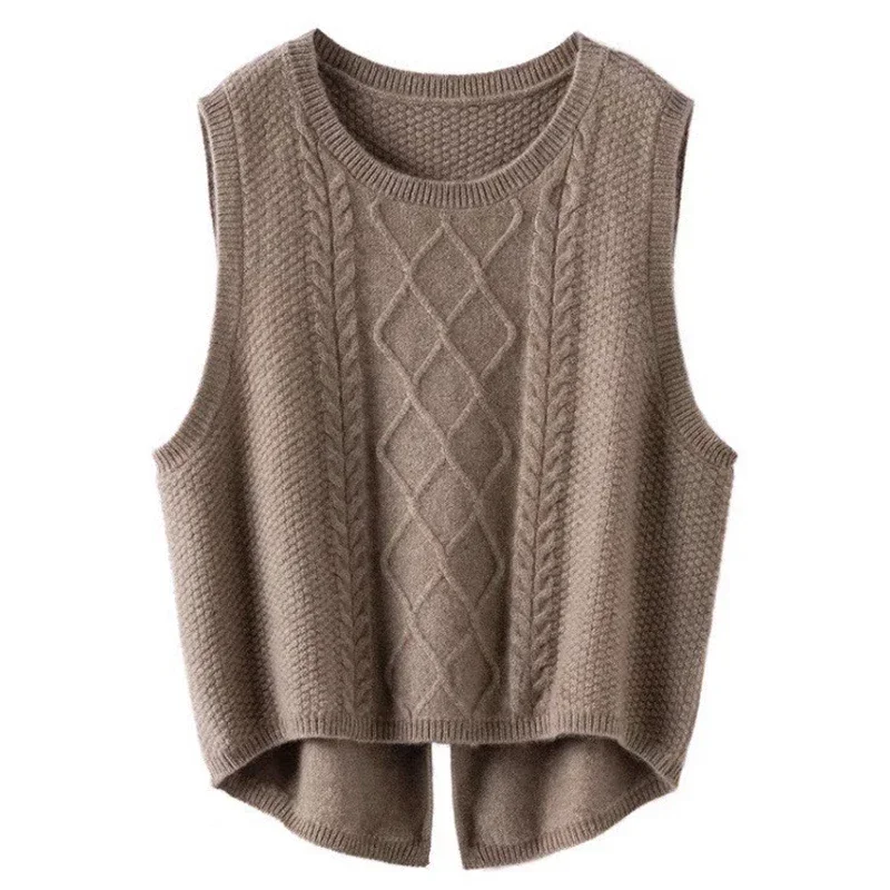 2024 Женский жилет из искусственной шерсти с круглым вырезом шикарный