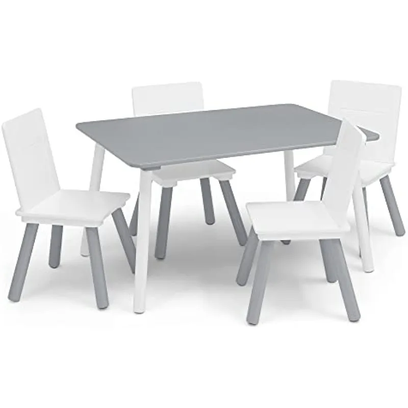 

Kids Table and Chair Set (4 Chairs Included) - Ideal for Arts & Crafts, Snack Time, Homeschooling, Homework & More, Grey/White