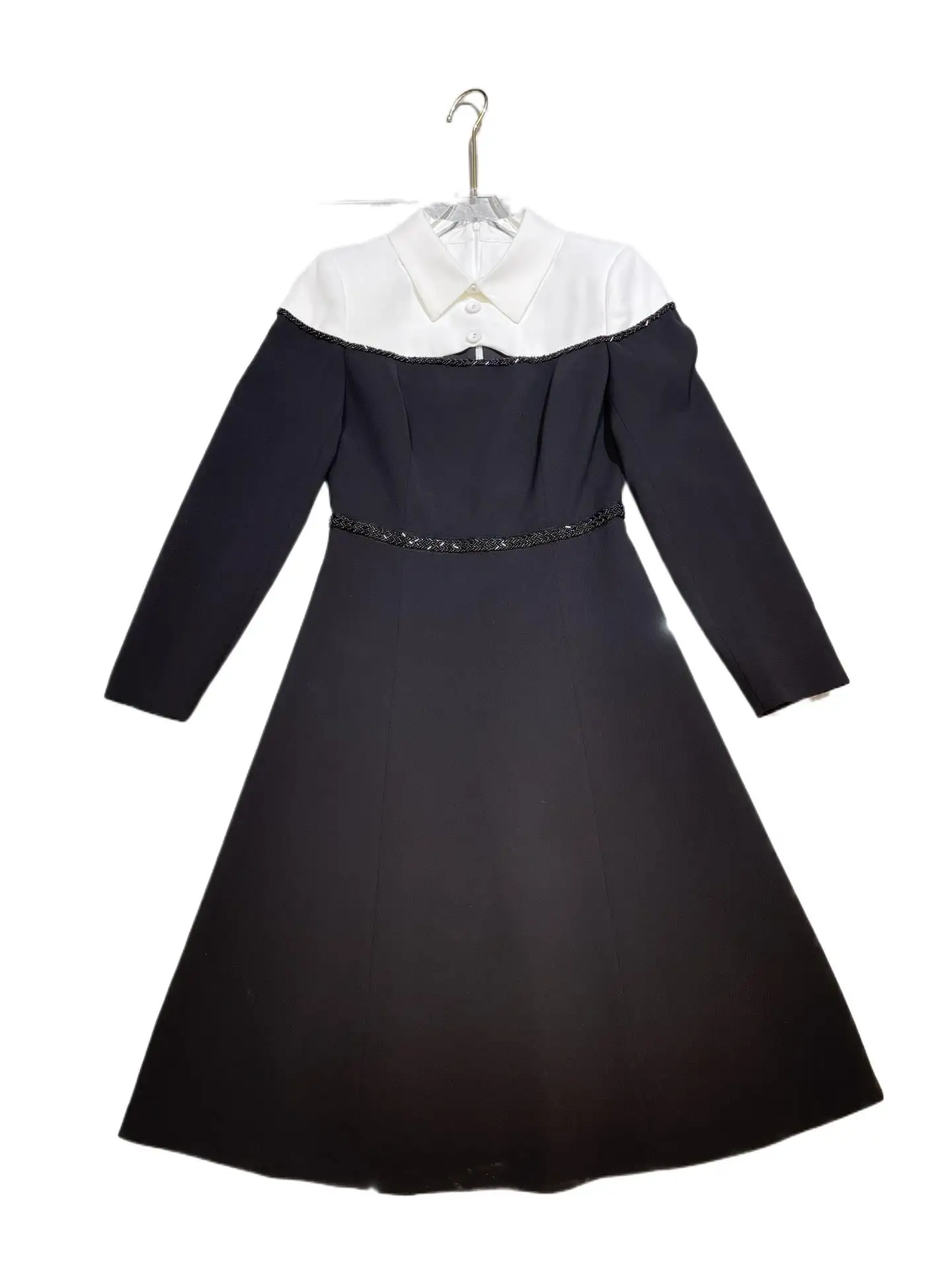 

2023 Women's Clothing Color Contrast Panel Autumn Dress 0812