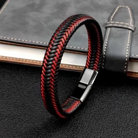 men classic charm red leather braided bracelet metal magnetic clasp bracelet braided bracelet