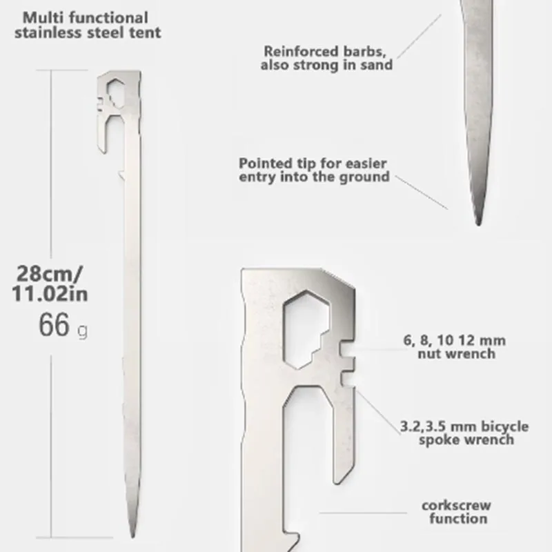 6 Шт. Колышки Для Палатки Кемпинговой 28 См Садовые Гвозди Из Нержавеющей Стали