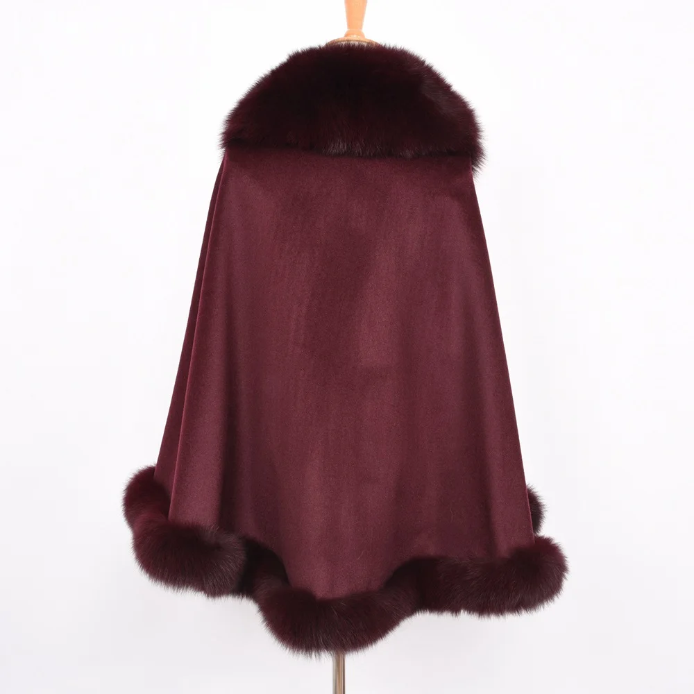 Women Fashion Real Fox Fur Poncho Solid Elegant Cashmere Capes Winter Thicken Warm All-match Fur Cloak For Women Top Quality