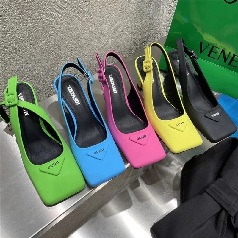 

2022 Spring Summer New High Heels Sandals Female Fashion Western Style Square Toe Shallow Shoes Stiletto Chic Women's Sandals