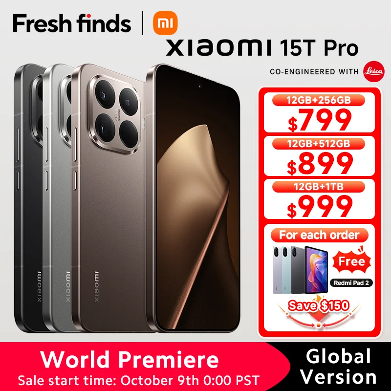 Фото Мировая премьера Xiaomi 15T Pro 5G Смартфон 50MP Leica Camera MTK Размер 9400+ 90 Вт HyperCharge 5500 мАч 6,83 дюйма Глобальная версия №1