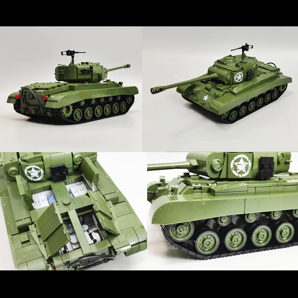 WW2 Military US Army M26 Pershing M4 Sherman Medium Tank Building Blocks Heavy Tank with Crew Soldiers Кирпичи Игрушки для детей Подарок (art.: 3920ce836ffbf) - 3920ce836ffbf