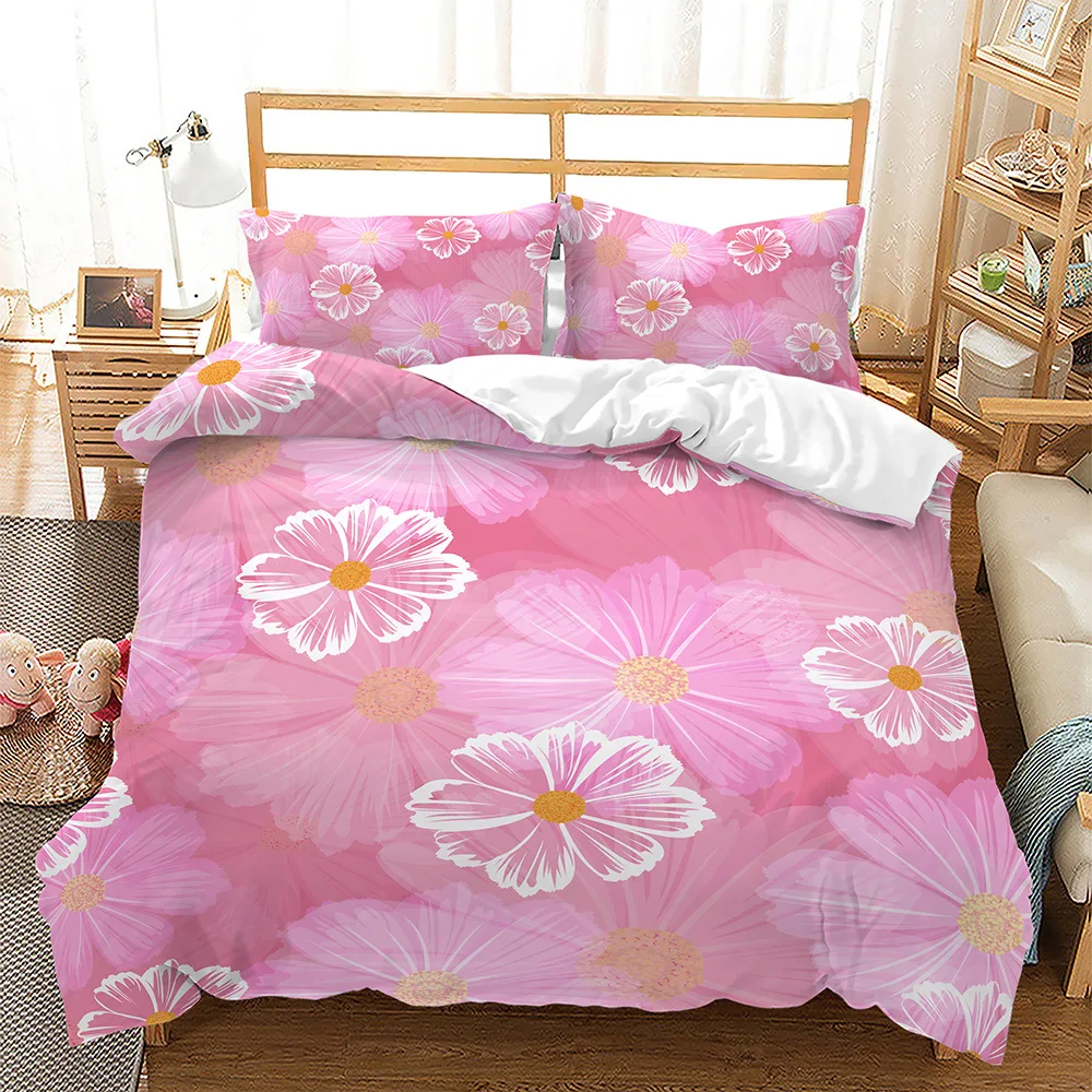

Spring Flowers King Queen Duvet Cover Pink Set Girls Cherry Blossoms Quilt Cover Floral Polyester Comforter Cover Sakura Bedding