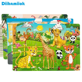 30 Pieces Wooden Jigsaw Puzzle Kids Cartoon Animal Vehicle Puzzles Games Baby Early Learning Educational Toys for Children 1