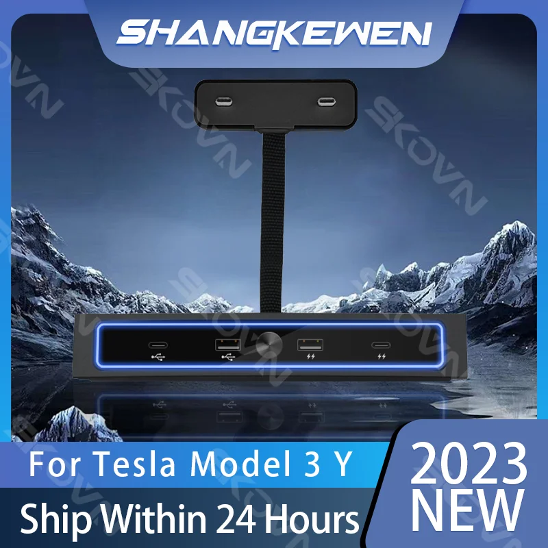 

For Tesla Model 3 Y Docking Station 27W PD Type C Hub Quick Charger USB LED Shunt Hub Extension Center Console Smart Sensor