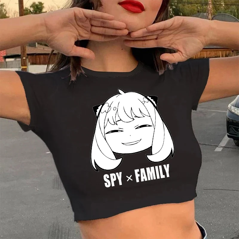 

Japanese Anime Spy X Family T Shirt Crop Top Women Anya Spy Family Cartoon T-shirt Summer Tops Vintage Cropped Tshirt Female
