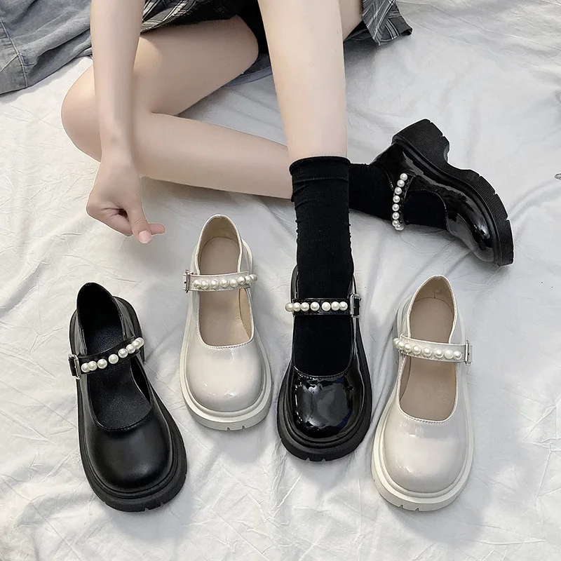 

Women Thick Platform Pearl Mary Janes Lolita Shoes Party Pumps Summer New Sandals Chain Mujer Shoes Fashion Oxford Zapatos Mujer