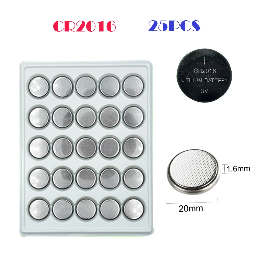 

25Pcs CR2016 Battery 75mAh BR2016 LM2016 DL2016 Cell Coin Lithium 3V Button Batteries CR 2016 for Watch Electronic Toy Remote