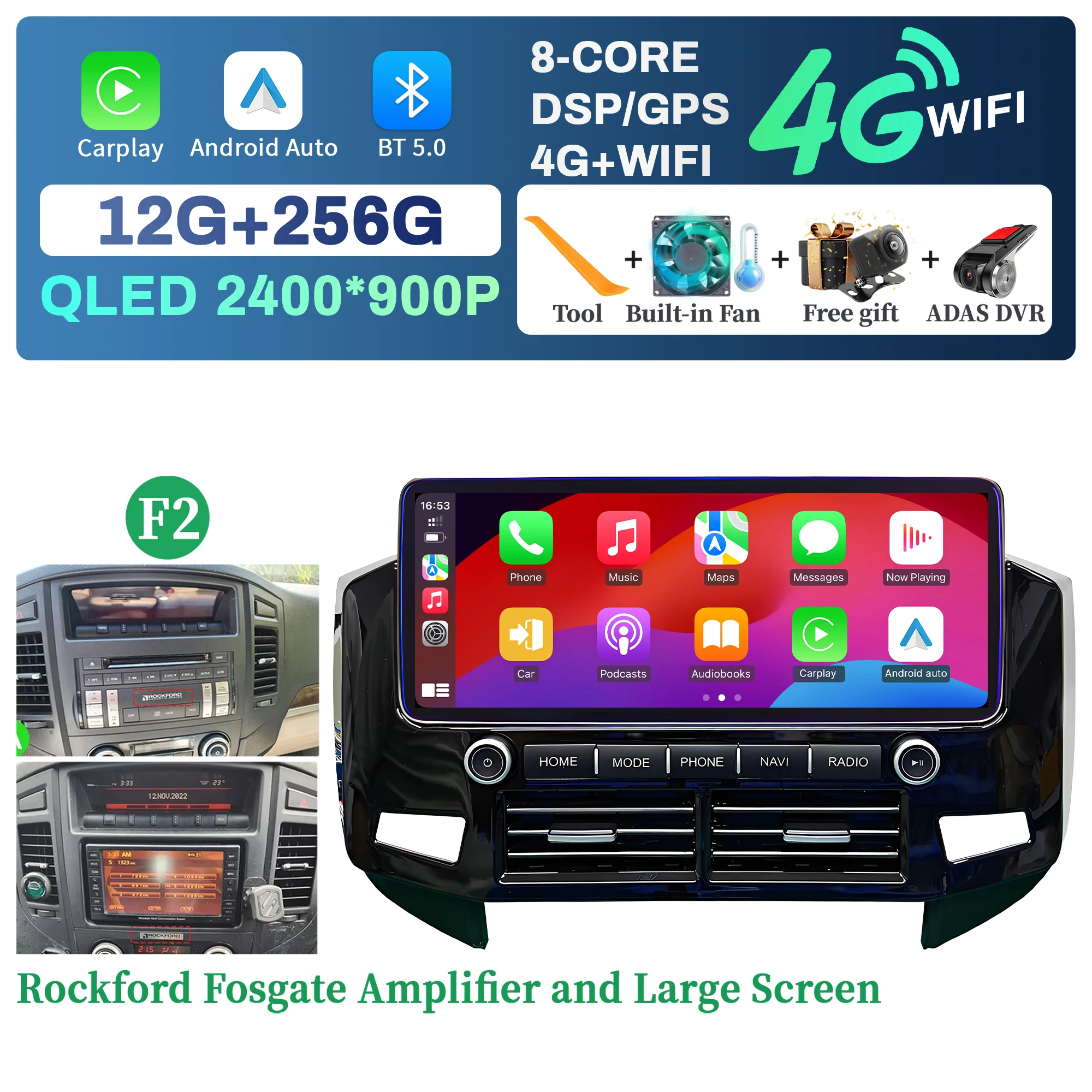 

12,3-дюймовый автомобильный радиоприемник для Mitsubishi Pajero 4 V80 V88 V90 V93 V97 V98 2007-2020 Android 14 беспроводной мультимедийный сенсорный экран Carplay