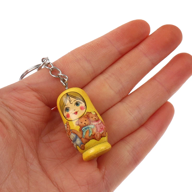 

12pc Matryoshka Russian Dolls Key Rings Drip Wood Keychains Decor Christmas Gift