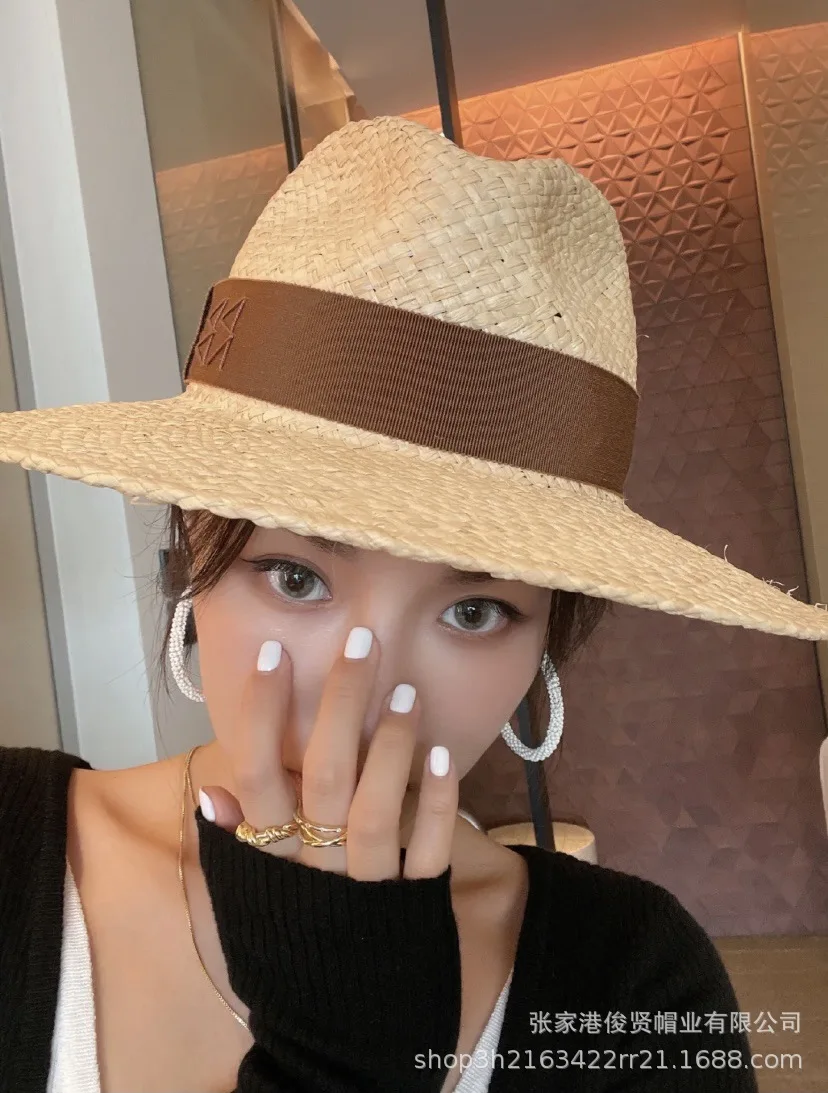 

Spring Summer Raffia Sun Beach Hat Vacation Sunshade Daily Wild Letter Embroidery Straw Hat Women