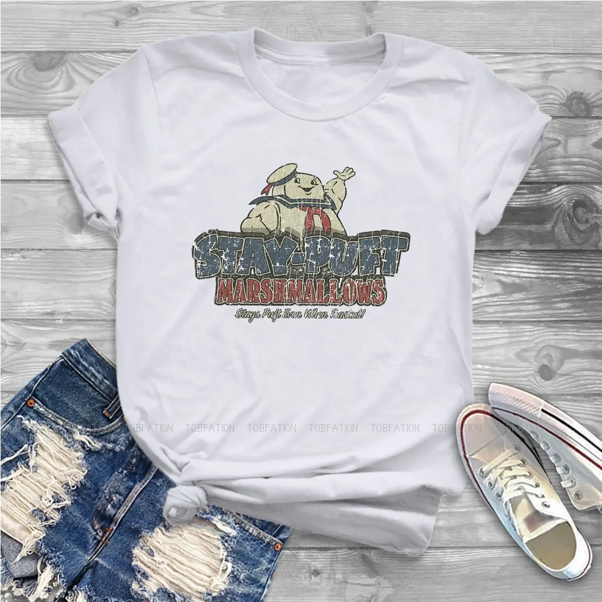Футболка женская с зефирами Stay Puft 1984 винтажная |
