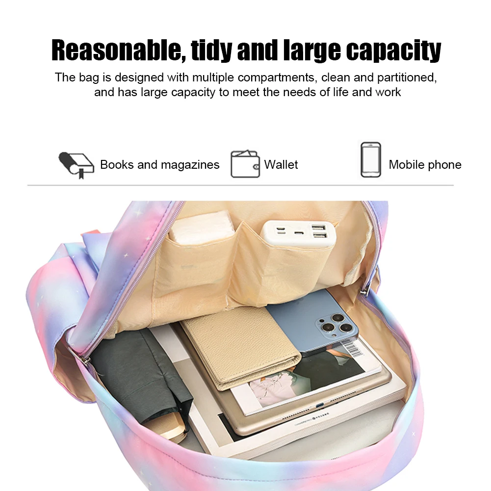 Женский вместительный рюкзак 3 шт./компл. радужные школьные ранцы с градиентом