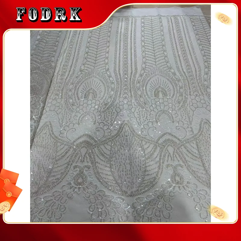 

High Quality African Tulle Lace Fabric Handmade Beads Laces Fabrics Nigerian Bridal Lace Fabric French Net Mesh Lace