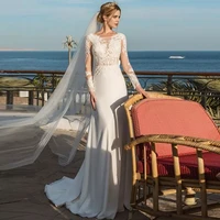 elegant long sleeve mermaid wedding dress lace appliques boho o neck bridal gown backless custom made for women vestido de noiva