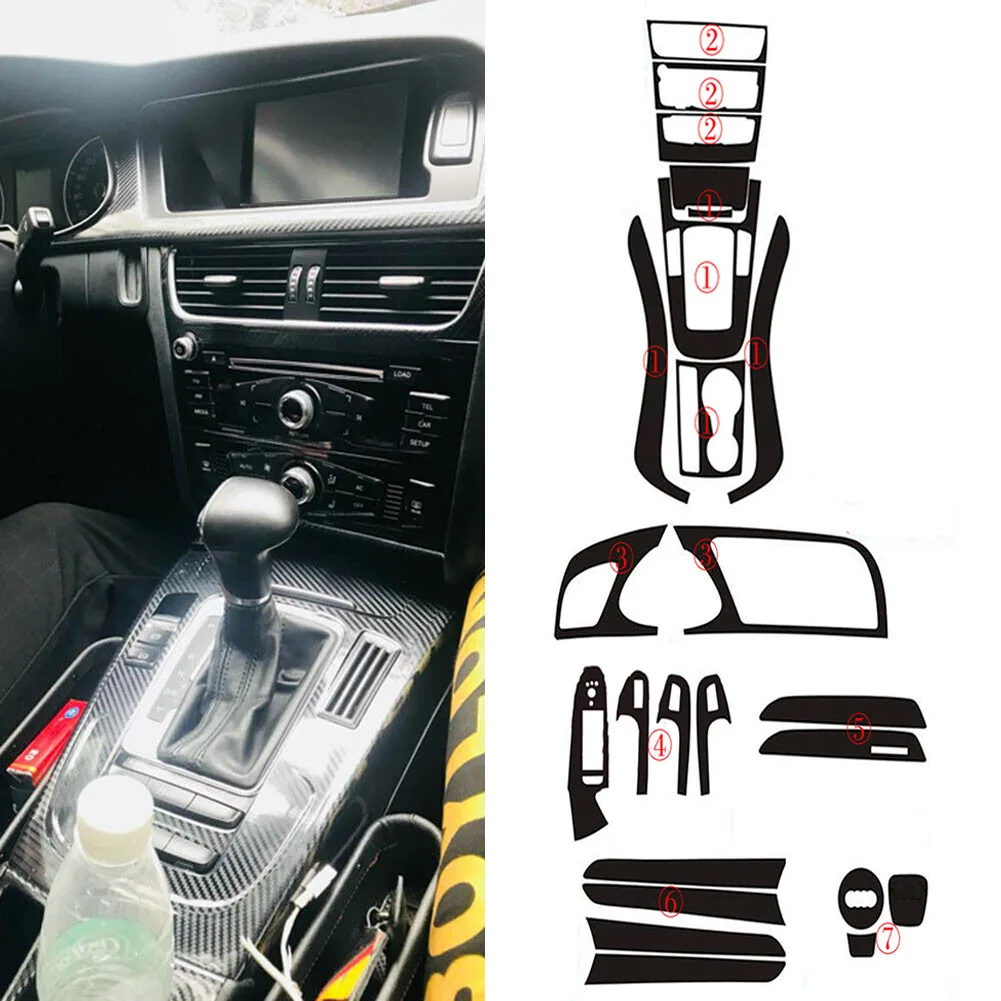

Interior Center Console Carbon Fiber Molding Sticker Decals For Audi-A4 2009-2016 Carbon Fiber Black Stickers Onliy Fit For LHD
