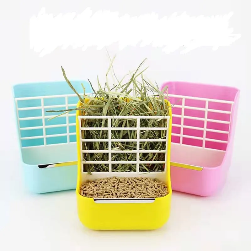 

2 in 1 Rabbit Hay Feeder Rack and Food Container Bowl Less Wasted Bunny Hay Grass Holder Manger for Guinea Pig Hamster Accessory