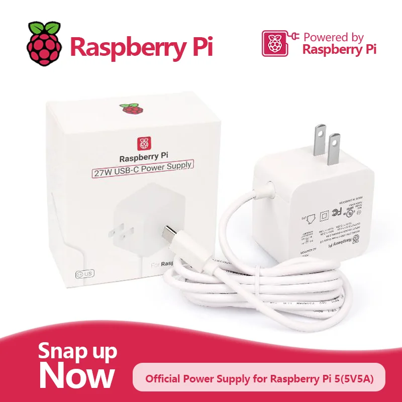 Официальный блок питания Raspberry Pi 5 27 Вт адаптер USB-C 1 В А со стандартной поддержкой