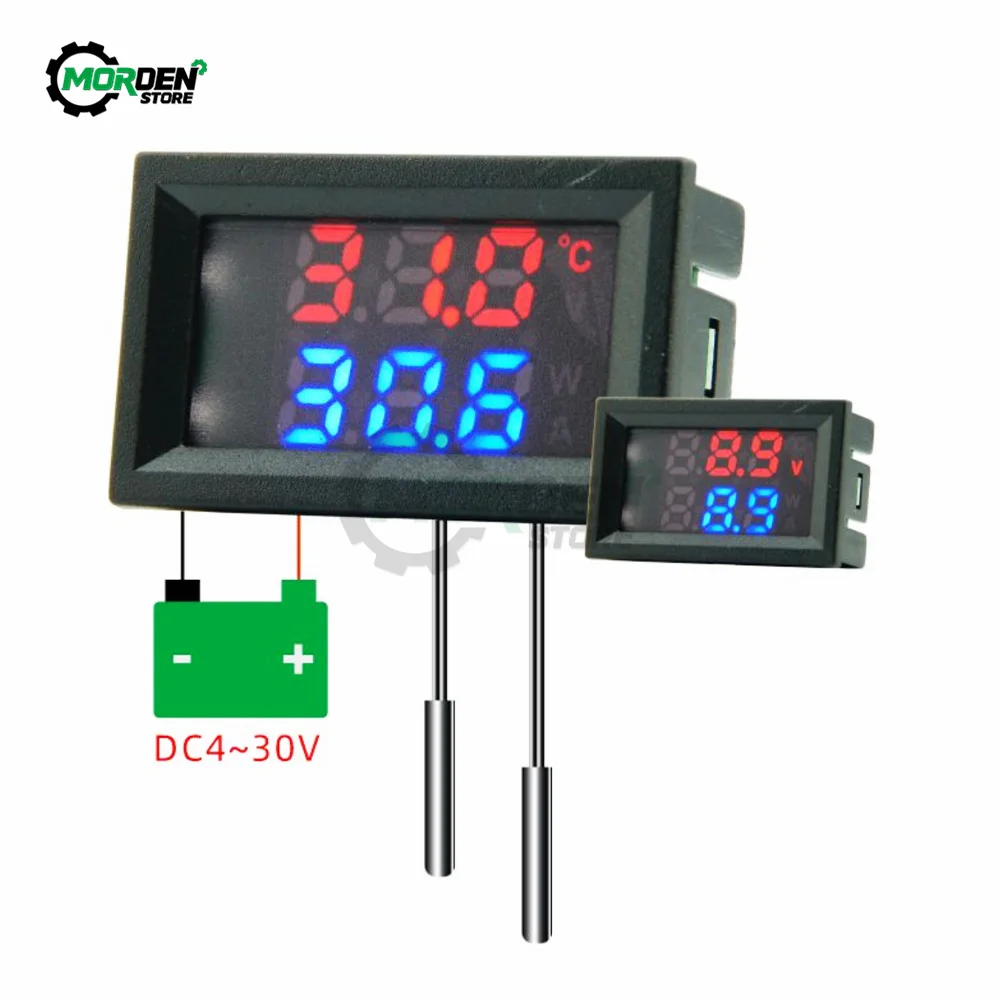 DC4-30V 5V 12V 0,28 Inch LED Display Dual NTC 10K 3950 вольтметр, цифровая фотография с кабелем зонда NTC DC4-30V 5V 12V 0,28 Inch LED Display Dual NTC 10K 3950 вольтметр, цифровая фотография с кабелем зонда NTC