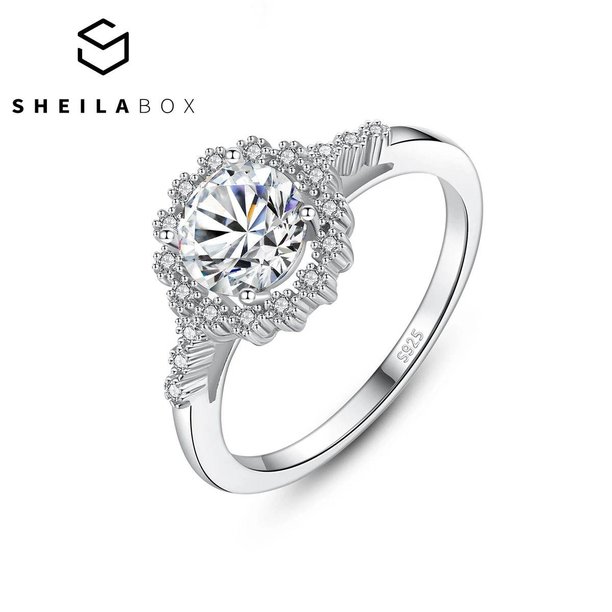 

Sheilabox 1 CT Moissanite Diamond Ring Sterling Silver Ring Simple Four Claw Glitter Ring Engagement Ring Elegant Bridal Jewelry
