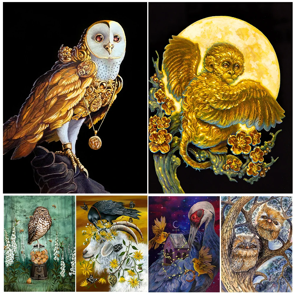 

Owl,Crow,Goat,Monkey,Mysterious Animal Wall Art Canvas Painting Magical Creatures Art Poster And Print Home Decoration Unframed