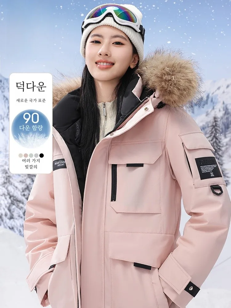 [Свободный норковый воротник] Romon Женский пуховик средней длины с капюшоном 2024