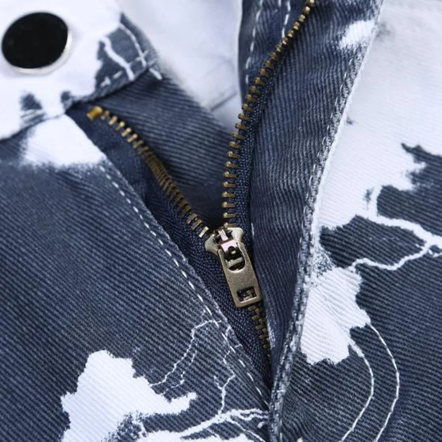 Men Straight Casual Print Jeans Streetwear Hip Hop Loose Baggy Denim Pants Male Blue wide leg Trousers