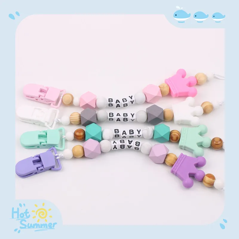 

Hot Sale Baby Pacifier Clips Silicone Crochet Beads Silicone Crown Pacifier Chain Holder Baby Shower Gift Baby Accessories