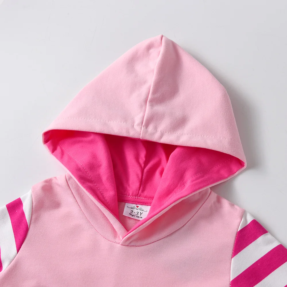 DXTON Girl Cotton Straight Dresses Kids Licorne Vestidos Girls Autumn Winter Long Sleeve Casual Dress Kids Hoody Striped Dresses