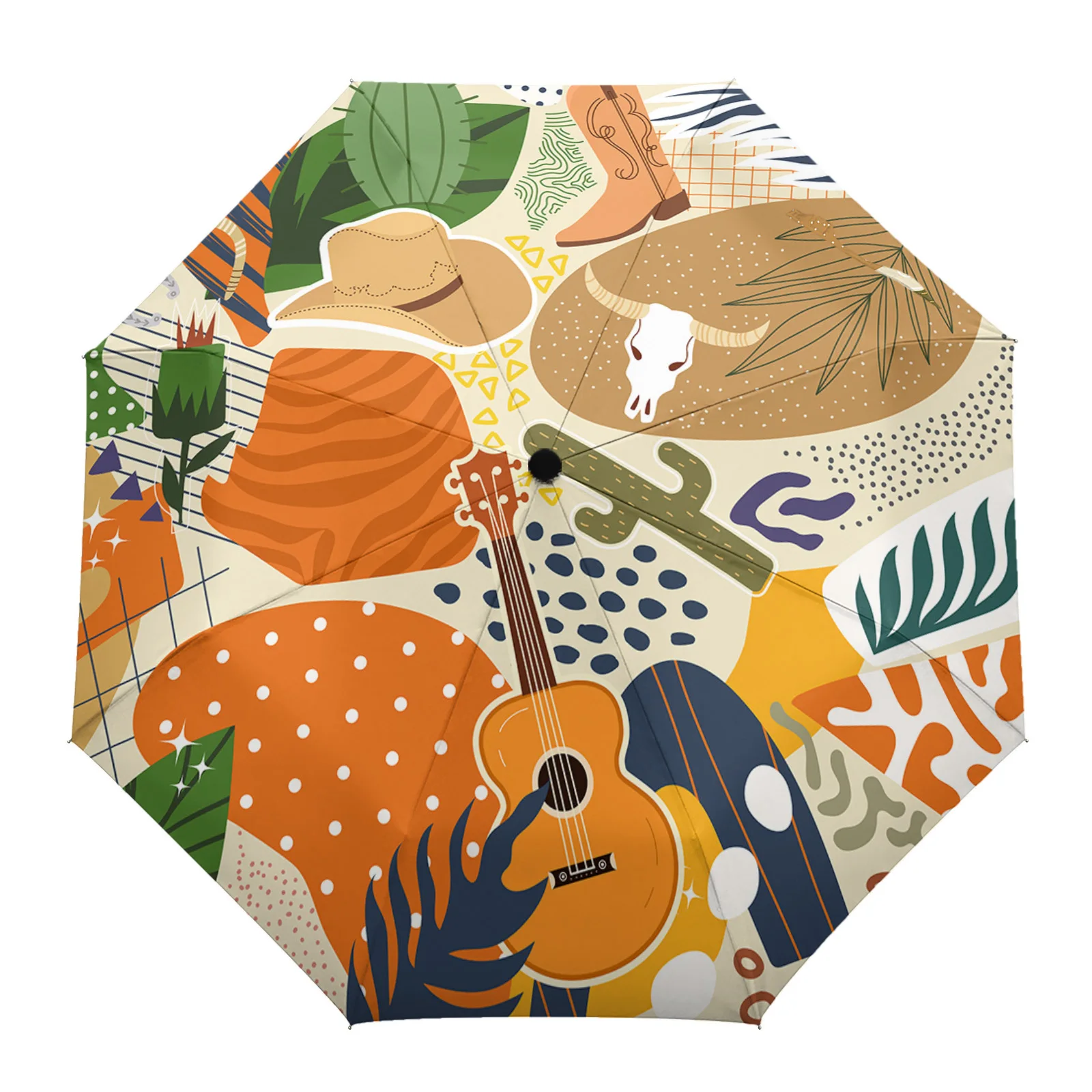 

Автоматический зонт в богемном стиле Cowboy Desert Cactus Guitar, складной зонт для путешествий, портативный Ветрозащитный зонтик