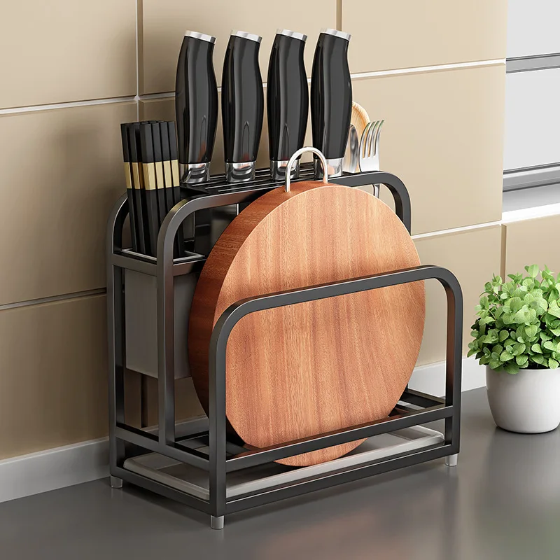 

Stainless Steel Kitchen Storage Holder Floor Type Kitchen Shelf Rack Pot Lid Cutting Board Holder Knife Tableware Organizer