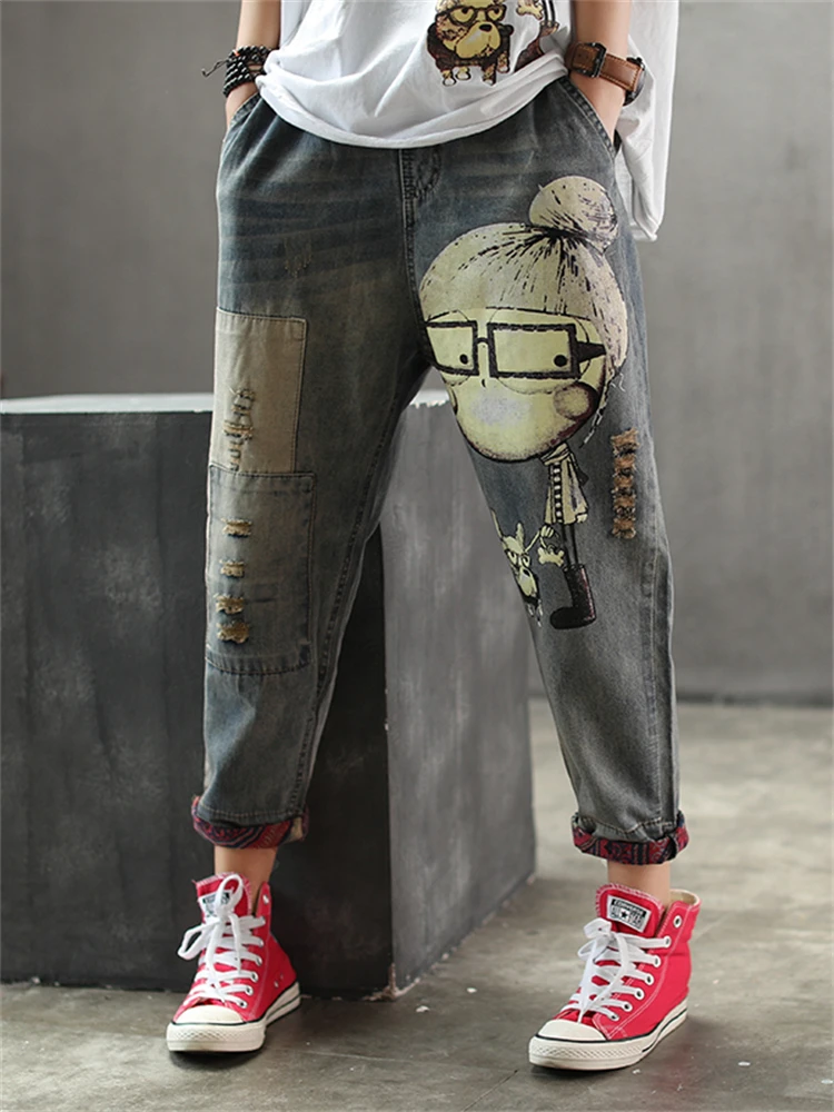 

Джинсы женские, демисезонные, с принтом в виде собаки