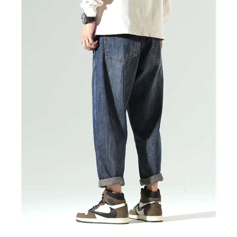 Streetwear Men American Vintage Loose Blue Jeans 2022 Autumn and Winter New Pattern Versatile Fashion Large Haren Pants Female