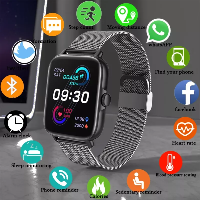 

2022 New Color Screen Smart Watch Ladies Men Full Touch Fitness Tracker Blood Pressure Smart Clock Ladies Smart Watch Women+Box