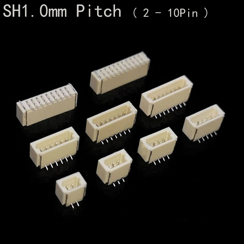 Горизонтальный/вертикальный штырьковый разъем SMD DIP, 50 шт., JST SH1.0 SH, Шаг 1,0 мм, 2/3/4/5/6/7/8/9/10