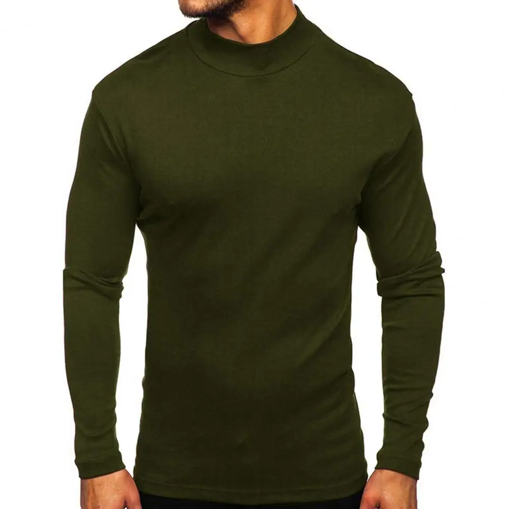 

Winter T Shirt For Men Long Sleeve Half Turtleneck Solid Color Slim Fit Pullover Warm Stretchy BottomingT-shirt Men Clothing