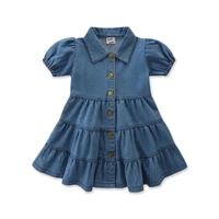 summer baby princess dress little girls clothing korean fashion denim short sleeve toddler dresses boutique kids clothes bc2169