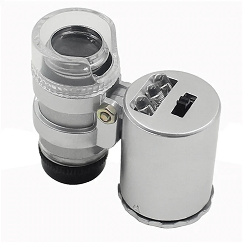 Портативный мини-карманный 60-кратный микроскоп ручная лупа УФ-свет детектор