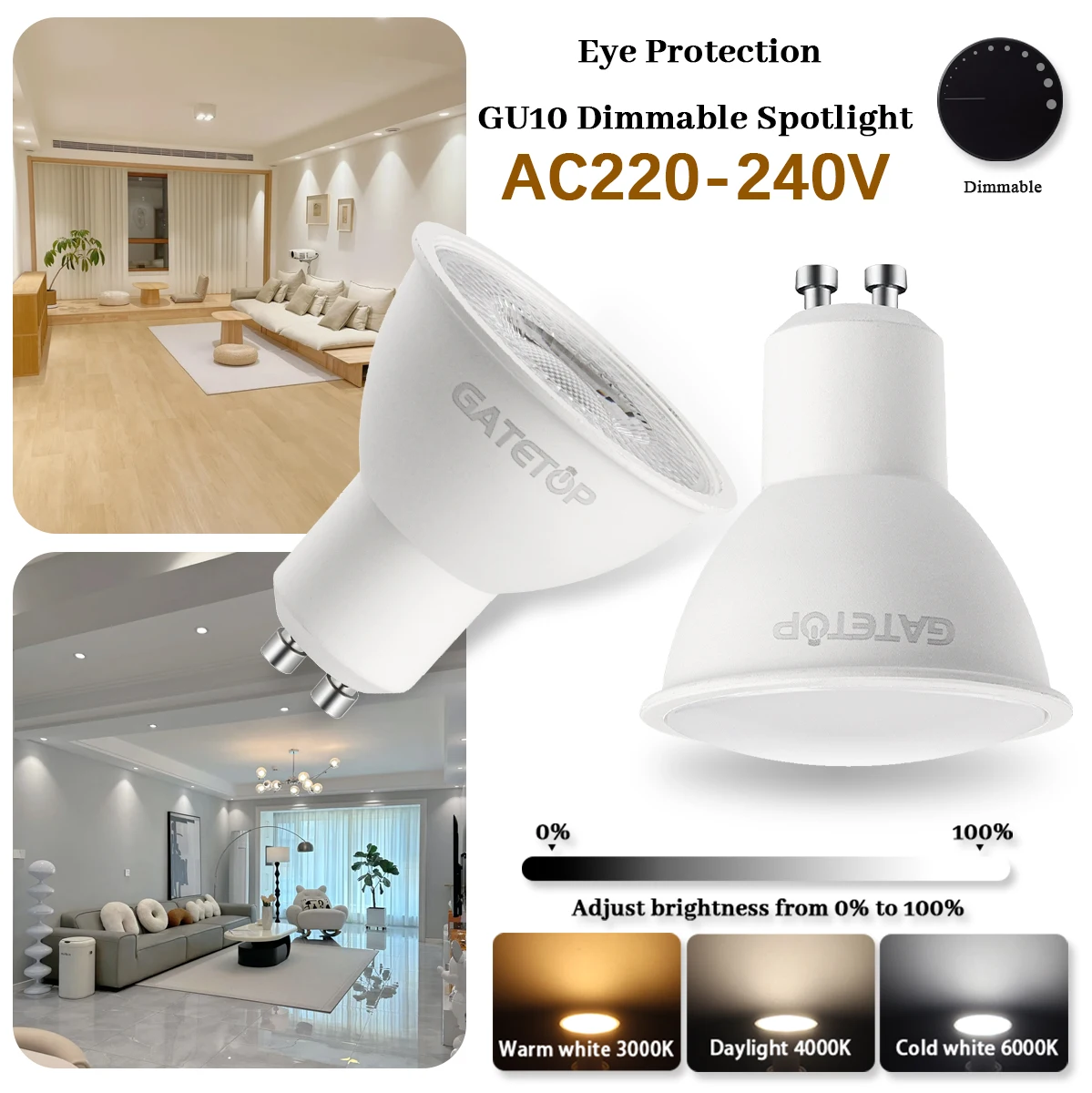 3 шт. энергосберегающий точечный светильник GU10 светодиодная лампа с регулируемой