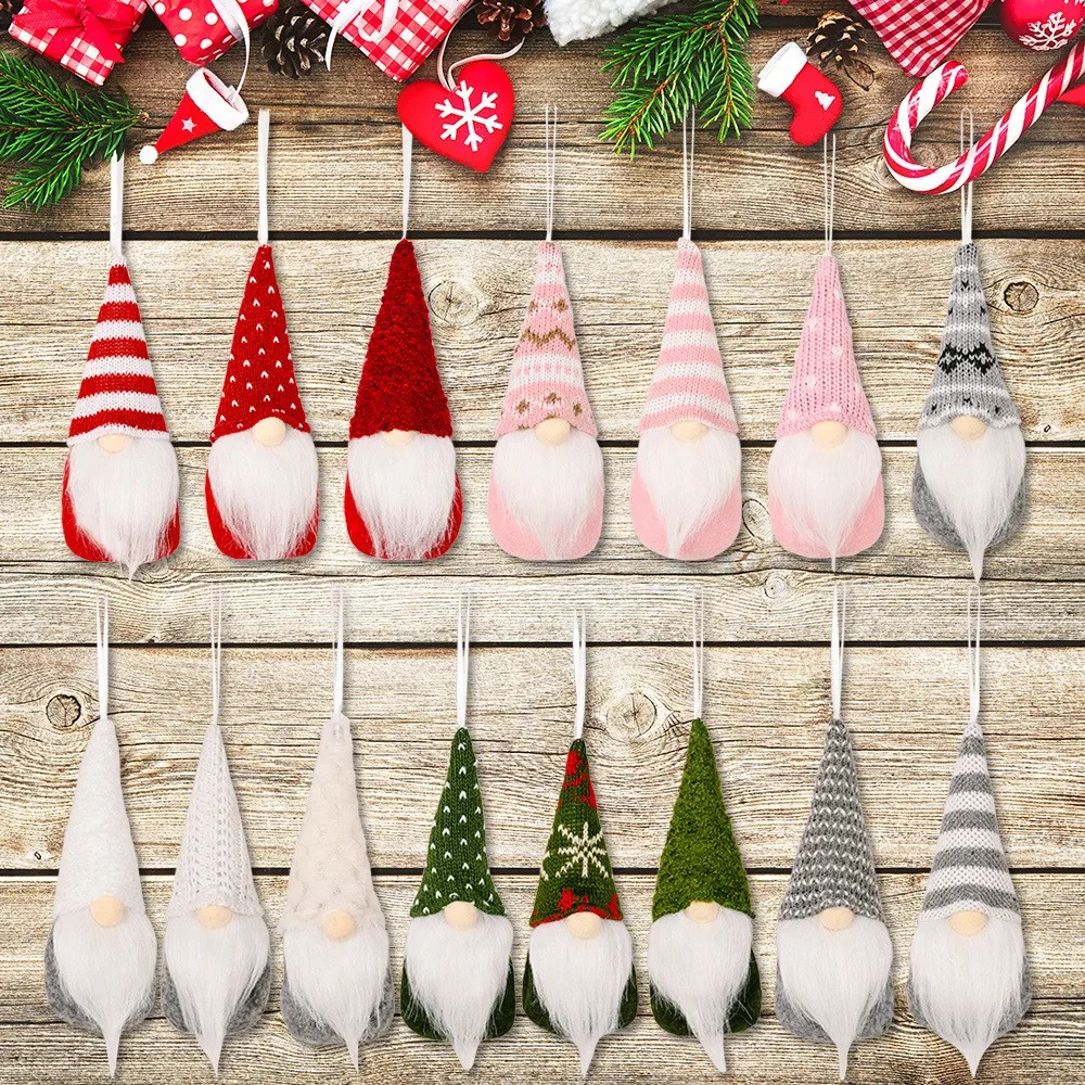 Christmas Gnome Elf Doll Xmas Tree Hanging Decoration Knitted Woolen 2024 Halloween New Year Home Decor Navidad