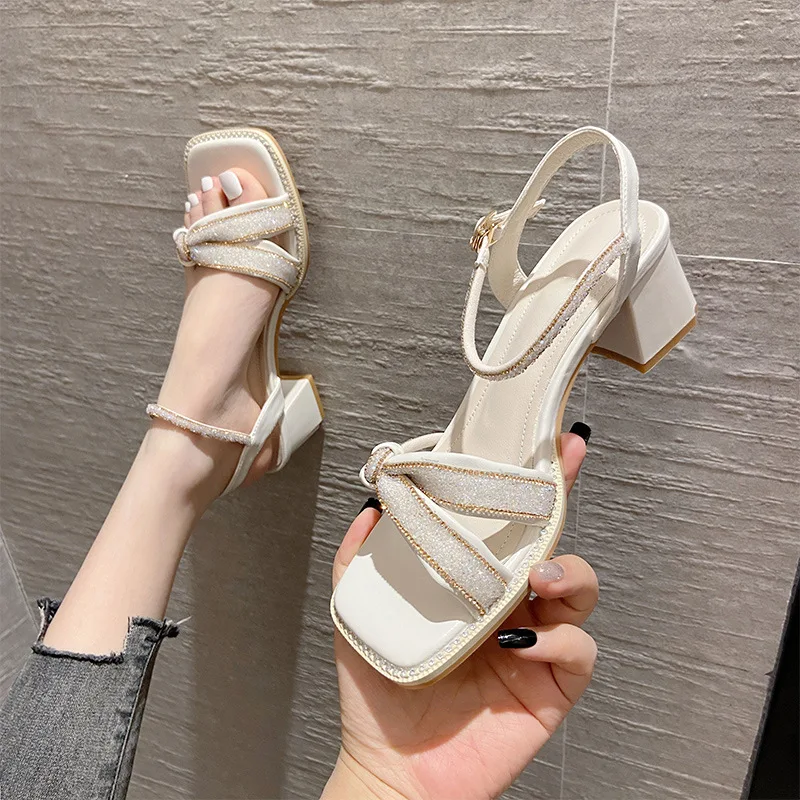 

Low Sandals Woman Leather Low-heeled Hoof Heels Rome Slides Rubber PU Fabric Low Sandals Woman Leather Low-heeled Rubber Rome Fa