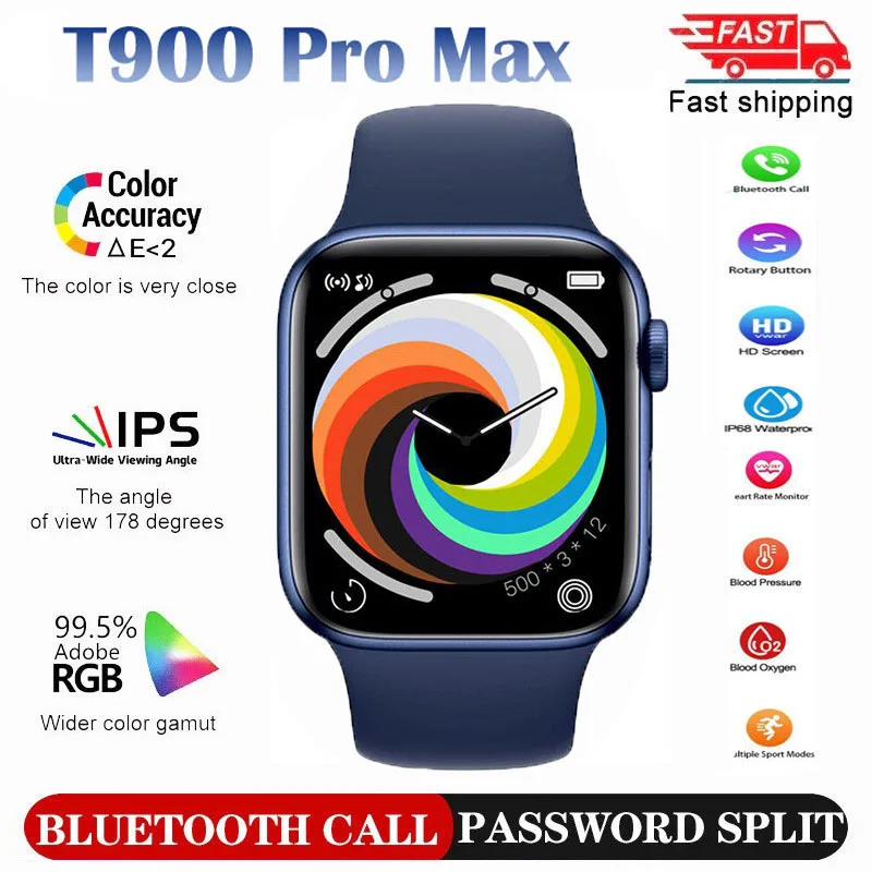 

Men's Smart Watch Women T900 Pro Max DIY Watch Face Wireless Charger Bluetooth Call Waterproof Sport Watch IWO 14 Pro Series 7
