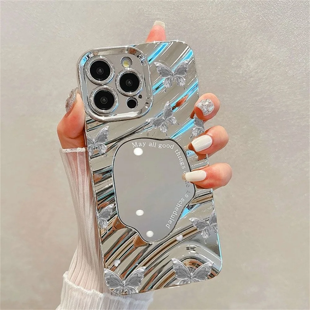 Фото Чехол для телефона INS Butterfly для iPhone 16 Pro, чехол для iPhone 15, 14, 13, 11, 12 Pro Max, зеркало для макияжа с волной, мягкий противоударный чехол-бампер №2