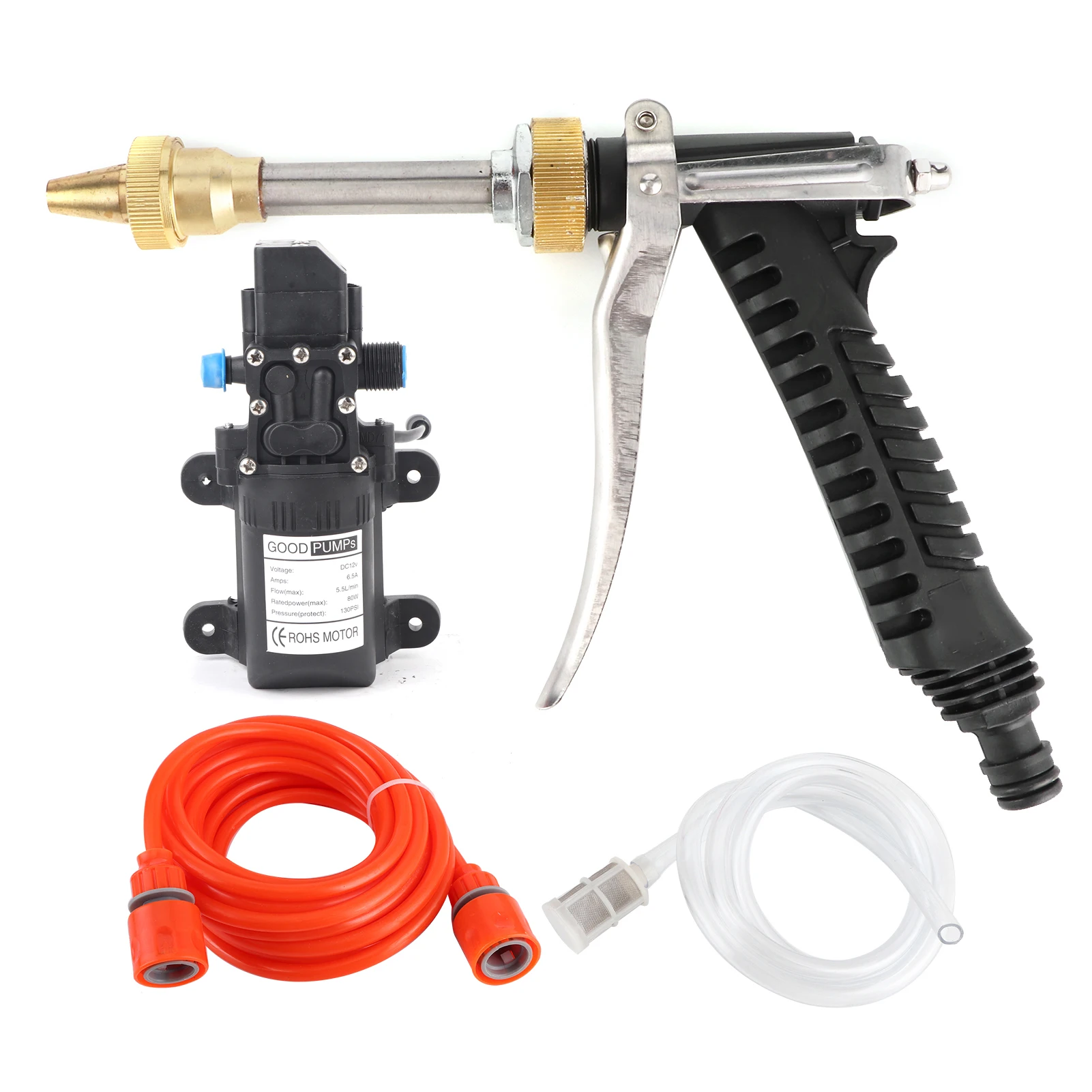 

12V Portable 130PSI High Pressure Washer Water Pump Hose Kit 80W Car Powerful Wash Cleaner