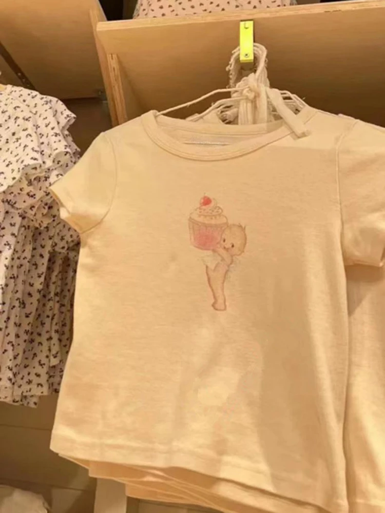 Женский облегающий топ с принтом ангела винтажный шикарный пикантный хлопковый