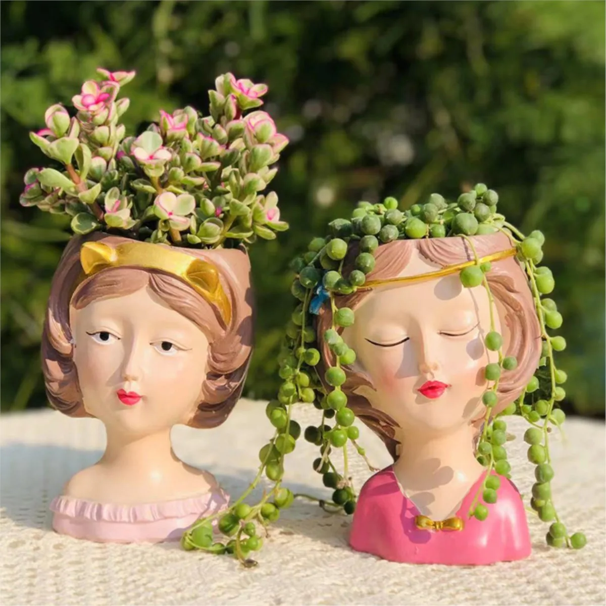 Resin Cartoon Cute Avatar Shape Succulent Flower Pots Home Gardening Small Girl Flowerpot Garden Planters Vases Office Decor