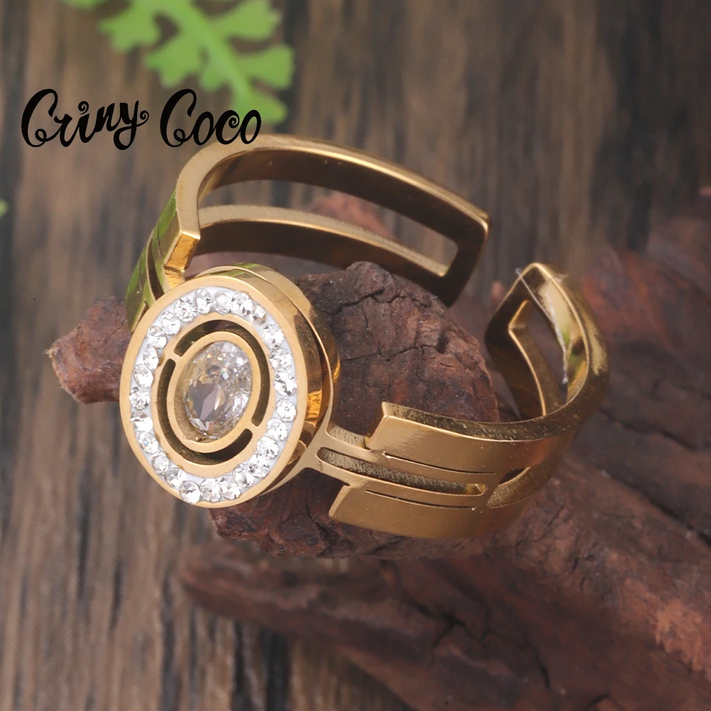

Cring Coco Stainless Steel Women's Ring Round Trend Luxury Brand Jewelry Accessories Rhinestones Zirconia Dating Rings for Women